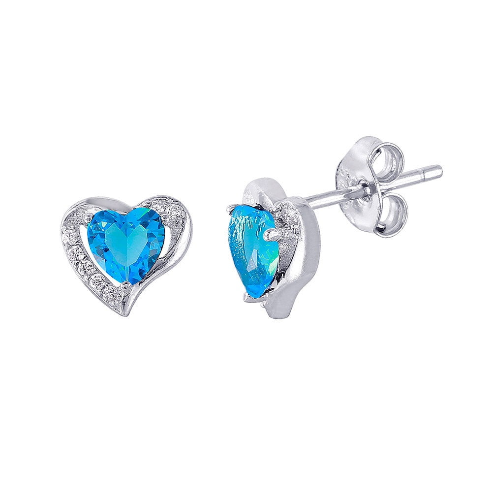 Simulated Topaz Cubic Zirconia December Birthstone Heart Earrings Rhodium Plated Sterling Silver