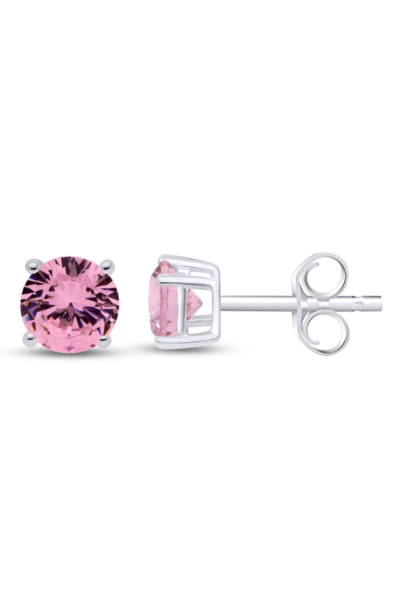 Simulated Tourmaline 4MM Round Shape Stud Earrings In 14K White Gold Over Sterling Silver (0.5 Ct)