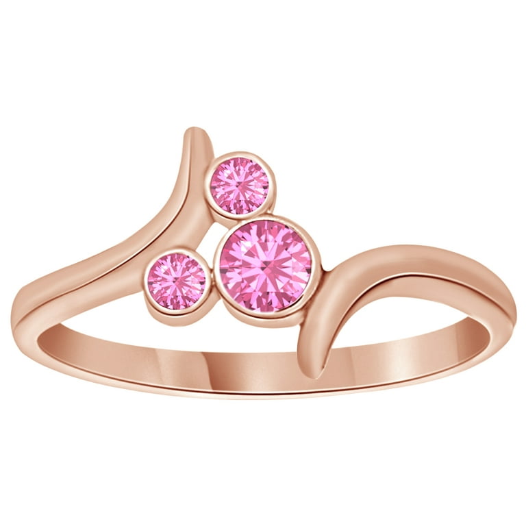Simulated Tourmaline Bypass Mickey Mouse Ring in 14k Rose Gold Over Sterling Silver