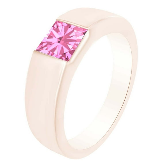 AFFY Simulated Tourmaline Princess Solitaire Band Ring 0.15 Cttw 14k Rose Gold Over Sterling Silver-13.5