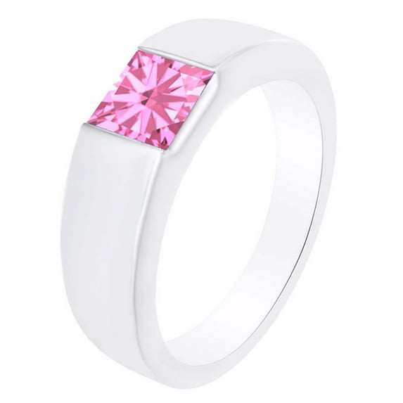 AFFY Simulated Tourmaline Princess Solitaire Band Ring 0.15 Cttw 14k White Gold Over Sterling Silver-14