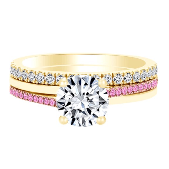 AFFY Simulated Tourmaline & White Cubic Zirconia Two Tone Bridal Engagement Ring Set In 10k Solid Yellow Gold Ring Size-11