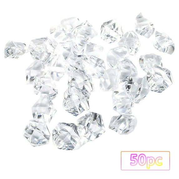 Simulated Transparent Acrylic Colored Stone (50Pc) Transparent,50X Crystal Stones,Fake Crystals 50Pcs Acrylic Gems Clear Ice Rocks Plastic Diamonds Vase Rocks Centerpiece for Vase Fillers