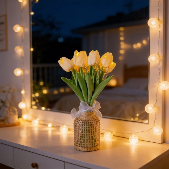 Simulated Tulip Nightlight with Soft Glow, Handmade Floral Bedside Lamp for Bedroom Decoration, Plastic Flower Night Light for Mother's Day Spring Home Decor Gift
