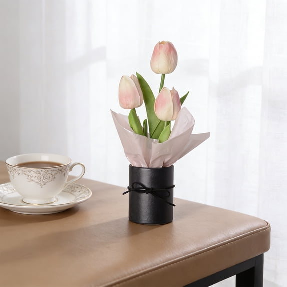 Simulated Tulips Artificial Flowers, Potted Plants Home Decor, Living Room Dining Table Accent, Spring Decor, Faux Flowers, Brown