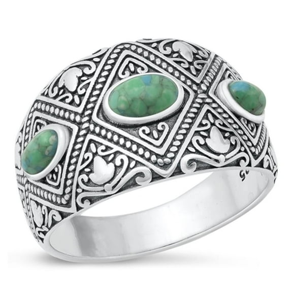 Simulated Turquoise Bali Cocktail Ring .925 Sterling Silver Band Blue CZ Jewelry Female Size 7