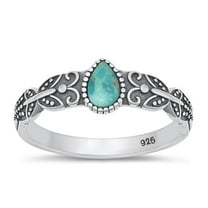 Simulated Turquoise Bali Ring .925 Oxidized Sterling Silver Band Blue CZ Jewelry Female Size 7