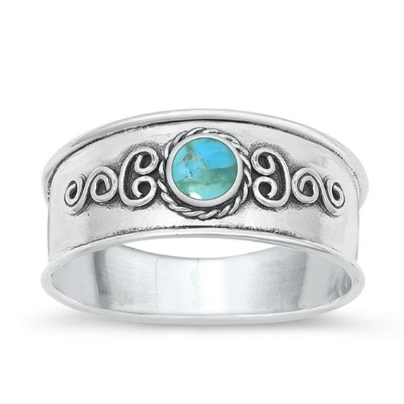 Simulated Turquoise Bali Ring .925 Sterling Silver Band Blue Cubic Zirconia Jewelry Female Size 7