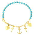 thumbnail image 1 of Simulated Turquoise Beads Heart Cross Anchor Charm Bracelet Gold-Tone Plated Sterling Silver, 1 of 3