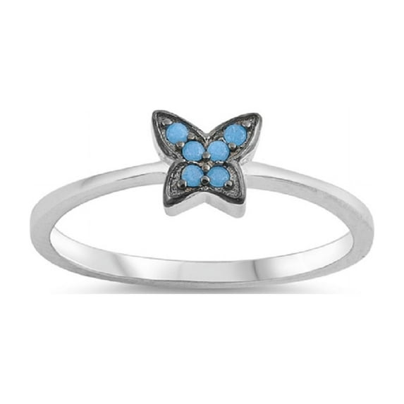 Simulated Turquoise Butterfly Two Tone Ring Sterling Silver