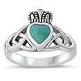 thumbnail image 1 of Simulated Turquoise Celtic Claddagh Criss Cross Ring .925 Sterling Silver Band Blue CZ Female Size 7, 1 of 4