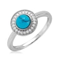 thumbnail image 1 of Simulated Turquoise Center Cubic Zirconia Mystere Halo Ring Rhodium Plated Sterling Silver Size 9, 1 of 3