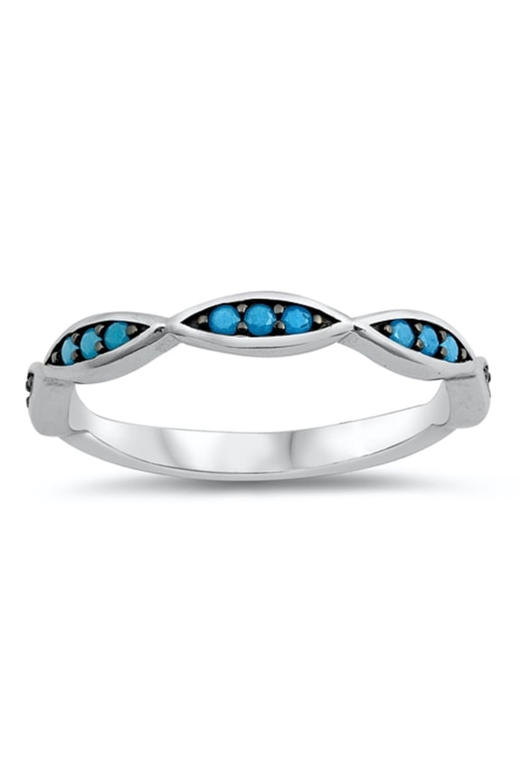 Simulated Turquoise DNA Design Ring Rhodium Plated Sterling Silver Size 8