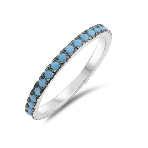 Simulated Turquoise Eternity Band Ring Sterling Silver