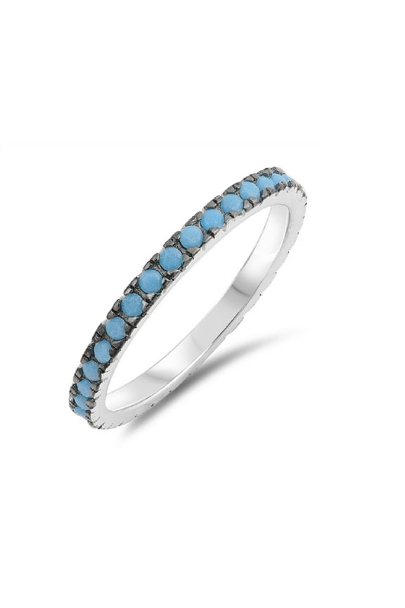 Simulated Turquoise Eternity Band Ring Sterling Silver