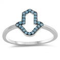 thumbnail image 1 of Simulated Turquoise Hamsa Ring .925 Sterling Silver Band Blue Cubic Zirconia Jewelry Female Size 6, 1 of 4