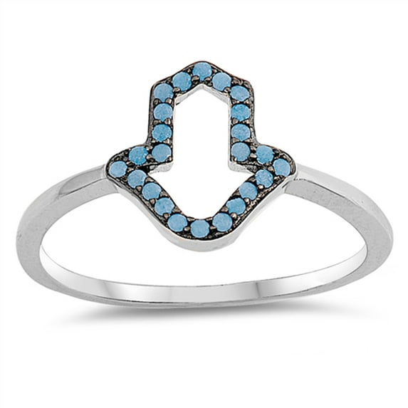 Simulated Turquoise Hamsa Ring .925 Sterling Silver Band Blue Cubic Zirconia Jewelry Female Size 6