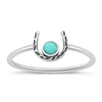 Simulated Turquoise Horseshoe Wholesale Ring .925 Sterling Silver Band Blue CZ Female Size 5