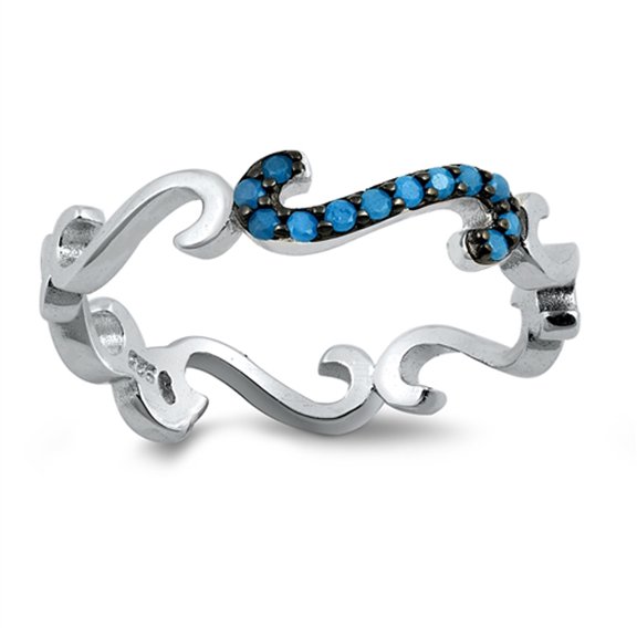 Simulated Turquoise Infinity Wave Eternity Thumb Ring .925 Sterling Silver Band Blue CZ Female Size 4