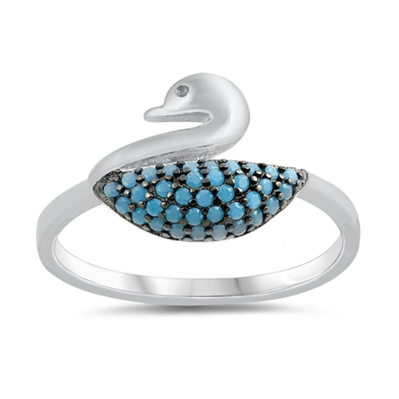 Simulated Turquoise Micro Pave Swan Bird Animal Ring .925 Sterling Silver Band Blue CZ Female Size 10