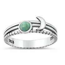 Simulated Turquoise Mid Modern Promise Moon Ring .925 Sterling Silver Band Blue CZ Female Size 7