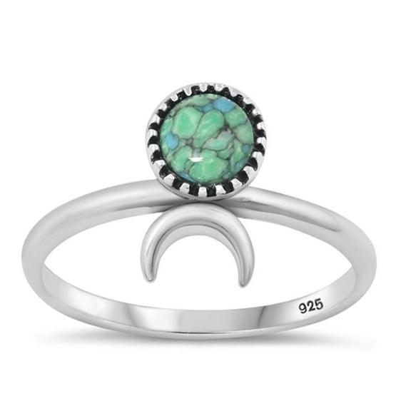 Simulated Turquoise Moon Ring .925 Sterling Silver Band Blue Cubic Zirconia Jewelry Female Size 10