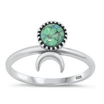 Simulated Turquoise Moon Ring .925 Sterling Silver Band Blue Cubic Zirconia Jewelry Female Size 10