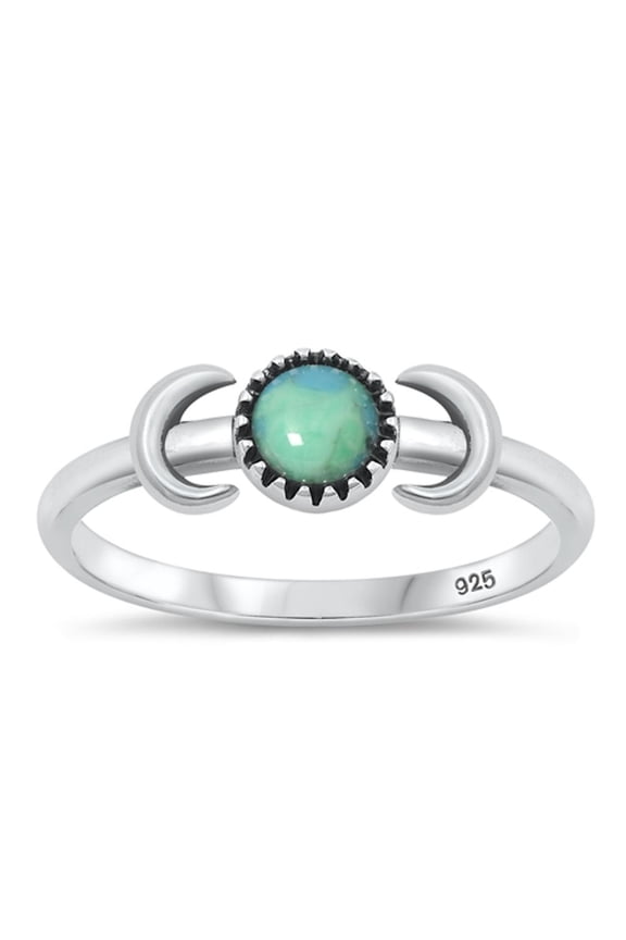 Simulated Turquoise Moon Ring .925 Sterling Silver Band Blue Cubic Zirconia Jewelry Female Size 4