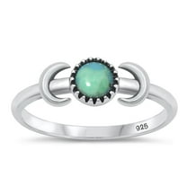 Simulated Turquoise Moon Ring .925 Sterling Silver Band Blue Cubic Zirconia Jewelry Female Size 5