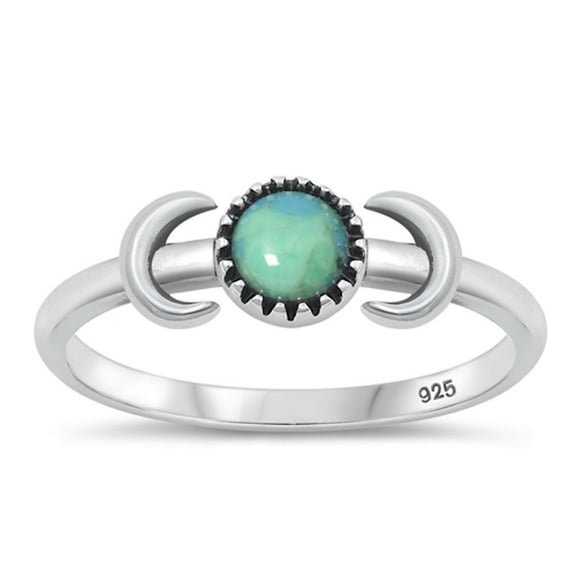Simulated Turquoise Moon Ring .925 Sterling Silver Band Blue Cubic Zirconia Jewelry Female Size 5
