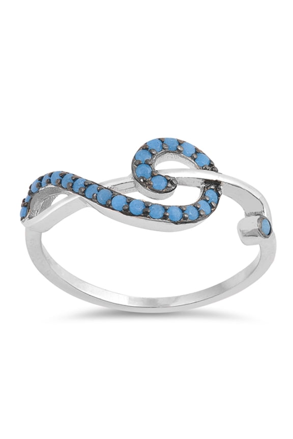 Simulated Turquoise Music Note Treble Clef Swirl Ring .925 Sterling Silver Band Blue CZ Female Size 6