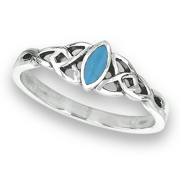 Simulated Turquoise Oxidized Celtic Trinity Knot Ring .925 Sterling Silver Band Blue CZ Female Size 8