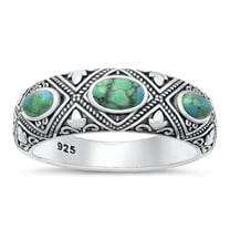 Simulated Turquoise Postmodern Bali Ring .925 Sterling Silver Band Blue CZ Female Size 10