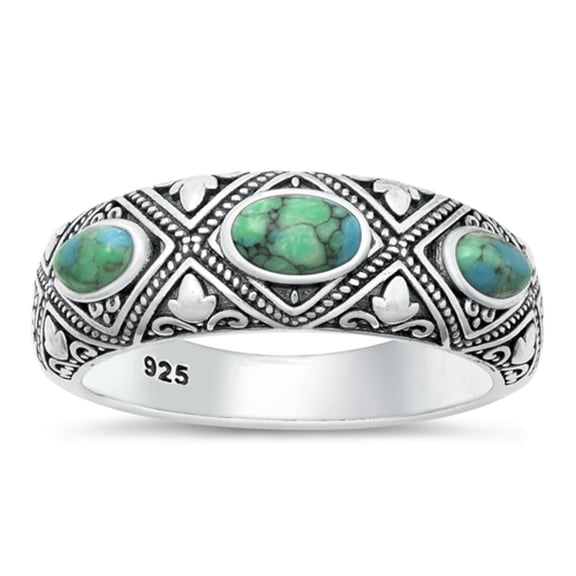 Simulated Turquoise Postmodern Bali Ring .925 Sterling Silver Band Blue CZ Female Size 10