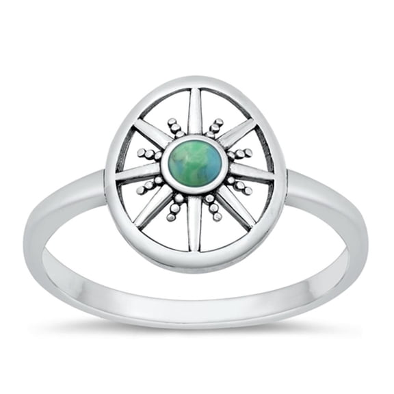 Simulated Turquoise Promise Compass Ring .925 Sterling Silver Band Blue CZ Female Size 10