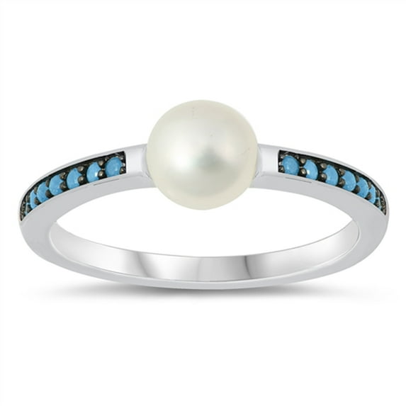 Simulated Turquoise Round Bead Ball Cocktail Ring .925 Sterling Silver Band Blue CZ Female Size 6