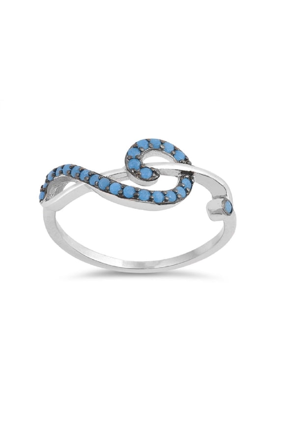 Simulated Turquoise Sideway Treble Clef Ring Sterling Silver