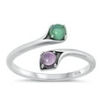 thumbnail image 1 of Simulated Turquoise & Simulated Amethyst Spoon Ring .925 Sterling Silver Band Blue CZ Female Size 7, 1 of 4