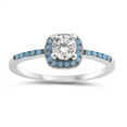 thumbnail image 1 of Simulated Turquoise Solitaire Halo Ring .925 Sterling Silver Band White Cubic Zirconia Female Size 9, 1 of 4