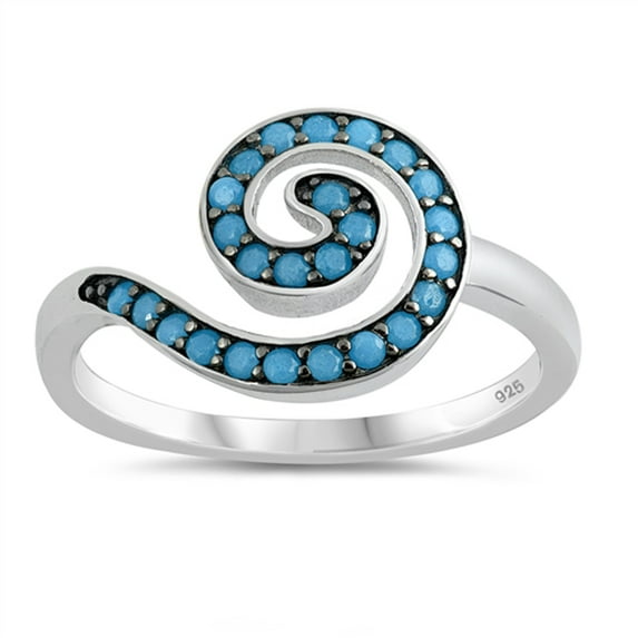Simulated Turquoise Spiral Wave Twist Statement Ring .925 Sterling Silver Band Blue CZ Female Size 5