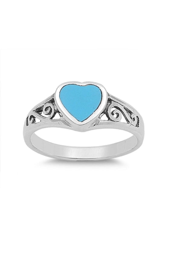 Simulated Turquoise Stone Filigree Infinity Heart Ring Sterling Silver