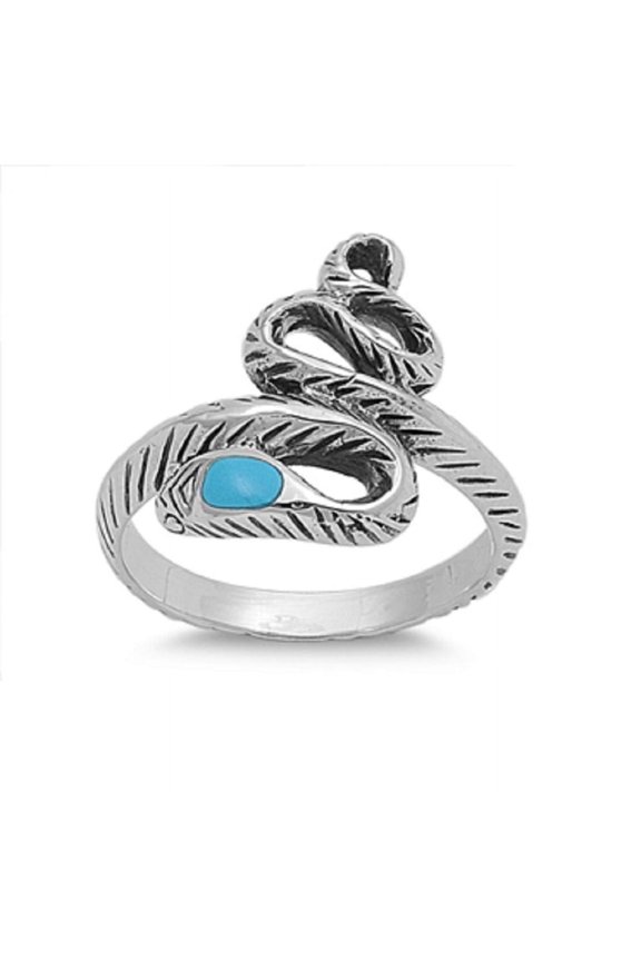 Simulated Turquoise Stone Medusa Ring Sterling Silver