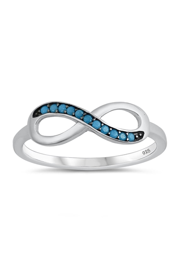 Simulated Turquoise Stones Infinity Ring Sterling Silver Size 5