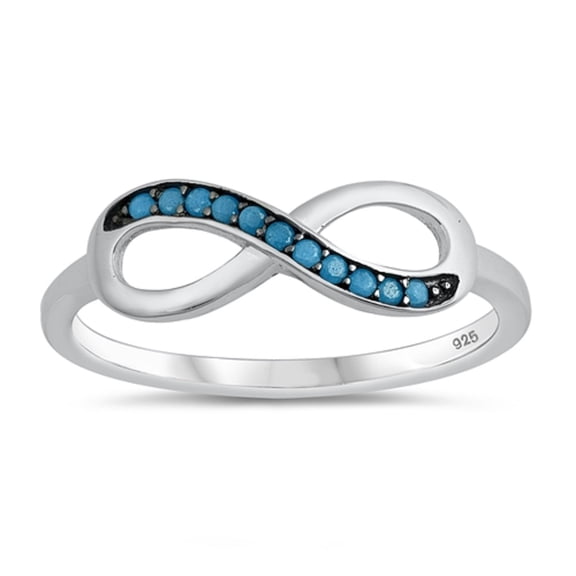 Simulated Turquoise Stones Infinity Ring Sterling Silver Size 5