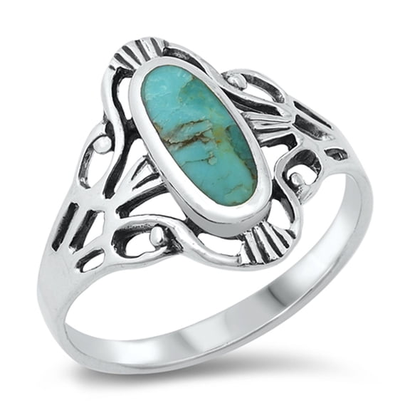 Simulated Turquoise Victorian Style Ring .925 Sterling Silver Blue CZ Jewelry Female Size 8