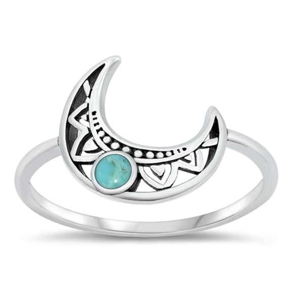 Simulated Turquoise Wholesale Cresent Moon Ring .925 Sterling Silver Band Blue CZ Female Size 10