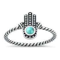 Simulated Turquoise Wholesale Hamsa Bali Ring .925 Sterling Silver Band Blue CZ Female Size 8