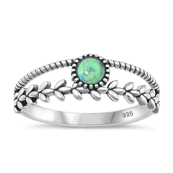 Simulated Turquoise Wreath Ring .925 Sterling Silver Band Blue Cubic Zirconia Jewelry Female Size 7