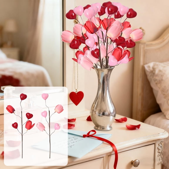 Simulated Twig Bouquet, Home Decoration, Floral Arrangement, 13.8 in, Plastic, Flexible Stems, Durable Construction, for Valentines Day Decor, Wedding Centerpieces, Desktop Ornament, 3 Pcs, Pink, by