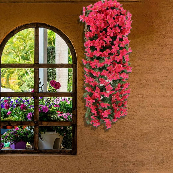 Simulated Violet Bouquet, Artificial Flower Wall Hanging Basket, Outdoor Decorative Rattan Vine, Faux Moss Base, Home Garden Decor, 1 Count